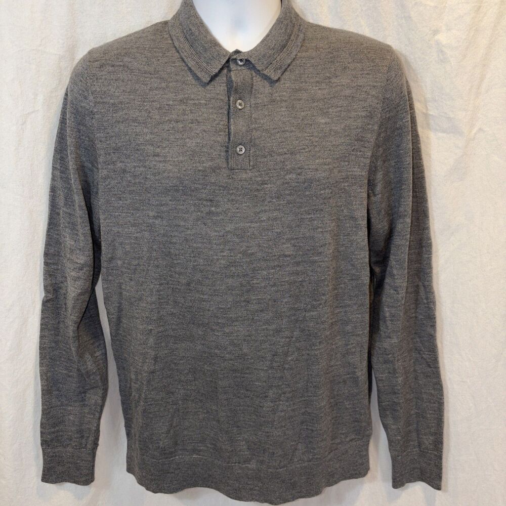 Gently Used Men’s Express Gray Merino Woolf Long Sleeve Polo Sweater Size Medium